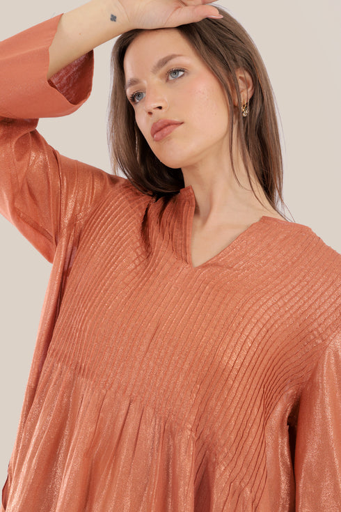 Long Doubleface dress in metallic cotton voile.