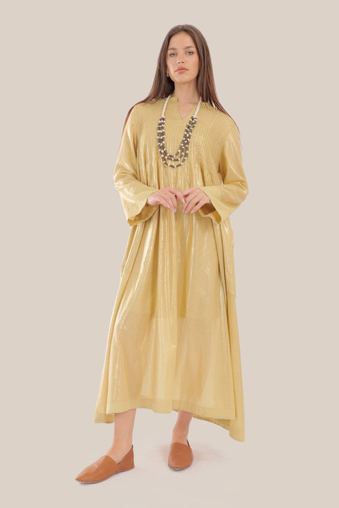 Long Doubleface dress in metallic cotton voile.