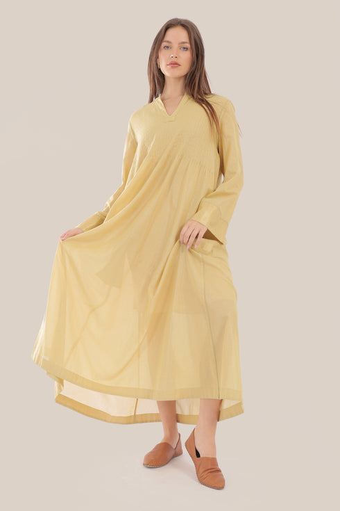 Long Doubleface dress in metallic cotton voile.