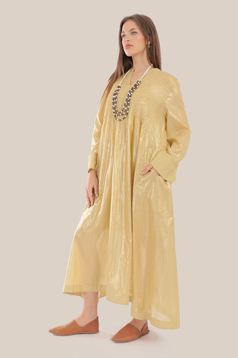 Long Doubleface dress in metallic cotton voile.