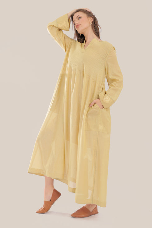 Long Doubleface dress in metallic cotton voile.