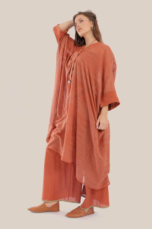 Embroidered oversized kaftan dress  with V neckline