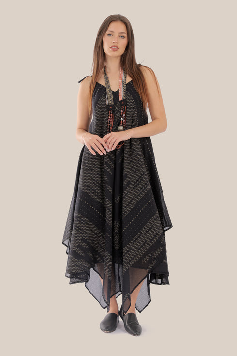 long Sleeveless dress with asymmetric hemline