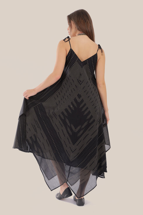 long Sleeveless dress with asymmetric hemline