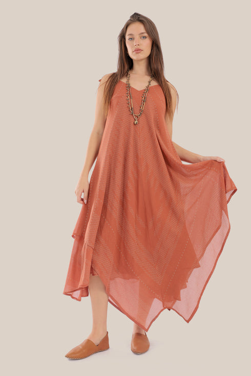 long Sleeveless dress with asymmetric hemline
