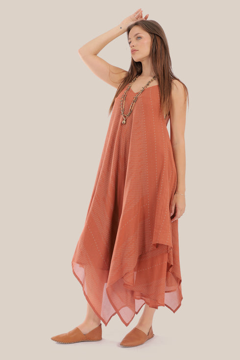 long Sleeveless dress with asymmetric hemline