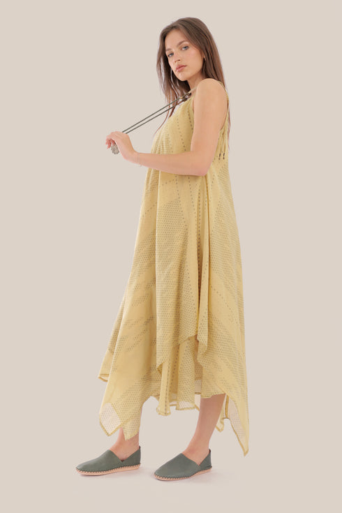 long Sleeveless dress with asymmetric hemline