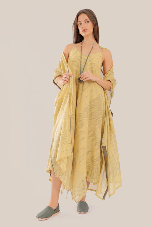 long Sleeveless dress with asymmetric hemline