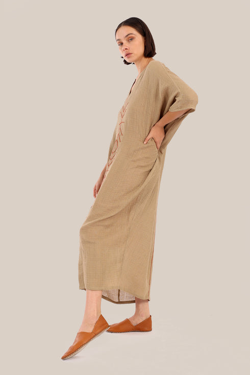 Embroidered Long dress with front bottom slit