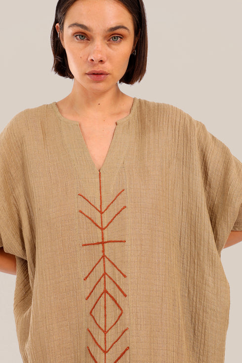 Embroidered Long dress with front bottom slit