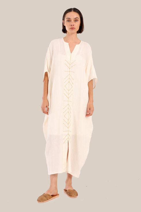 Embroidered Long dress with front bottom slit