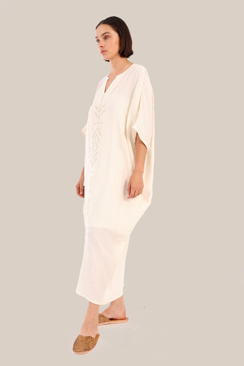 Embroidered Long dress with front bottom slit