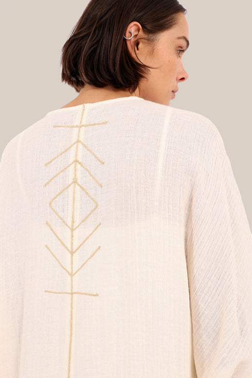 Embroidered Long dress with front bottom slit