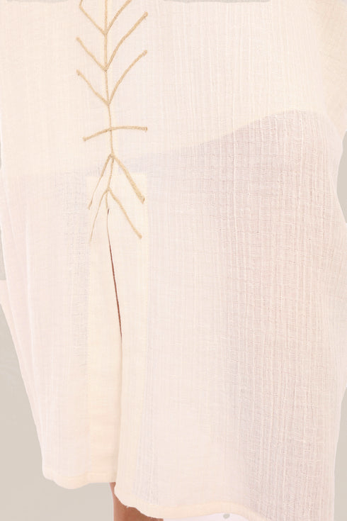 Embroidered Long dress with front bottom slit