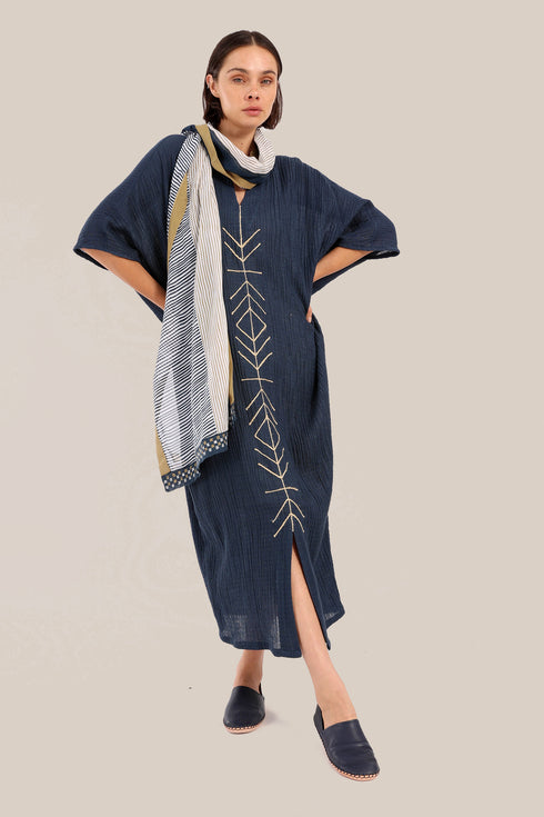 Embroidered Long dress with front bottom slit