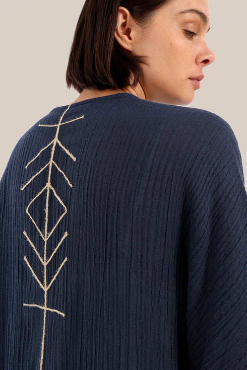 Embroidered Long dress with front bottom slit