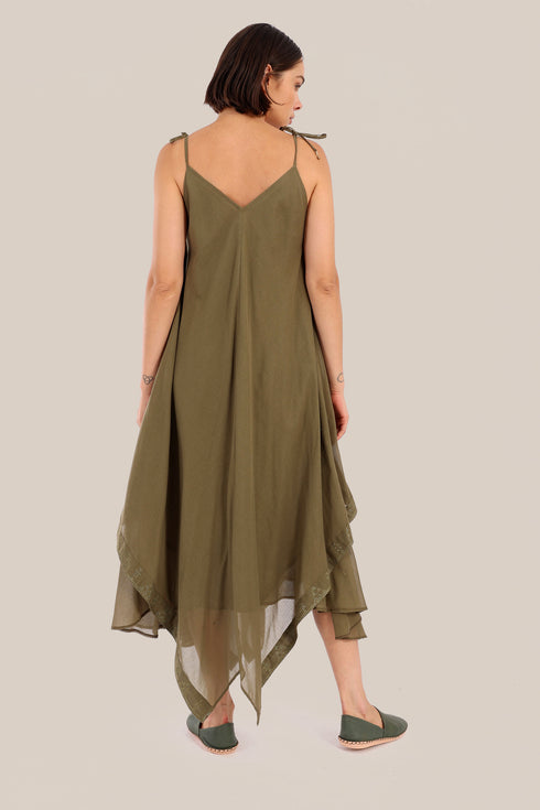 Embroidered cotton voile dress with asymmetric hemline