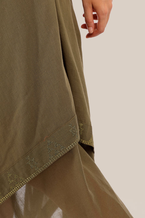 Embroidered cotton voile dress with asymmetric hemline