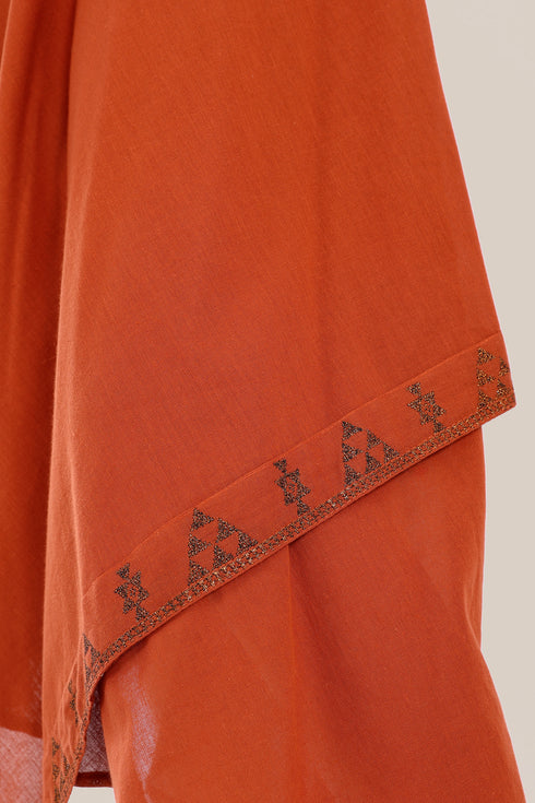 Embroidered cotton gauze dress with asymmetric hemline