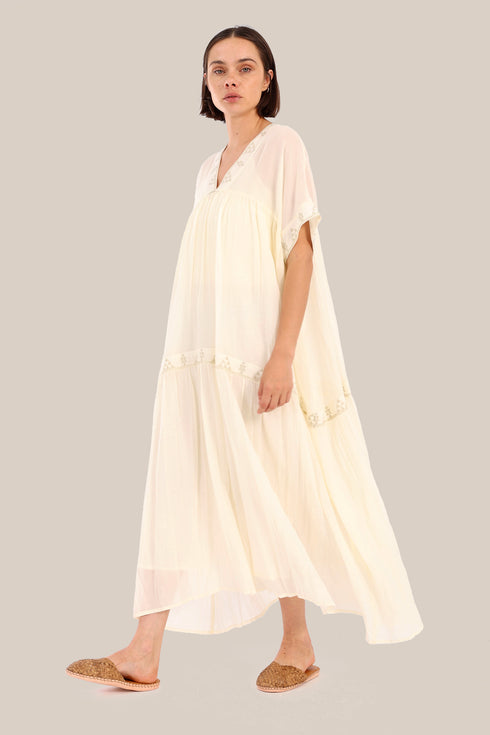 Embroidered short sleeves long dress