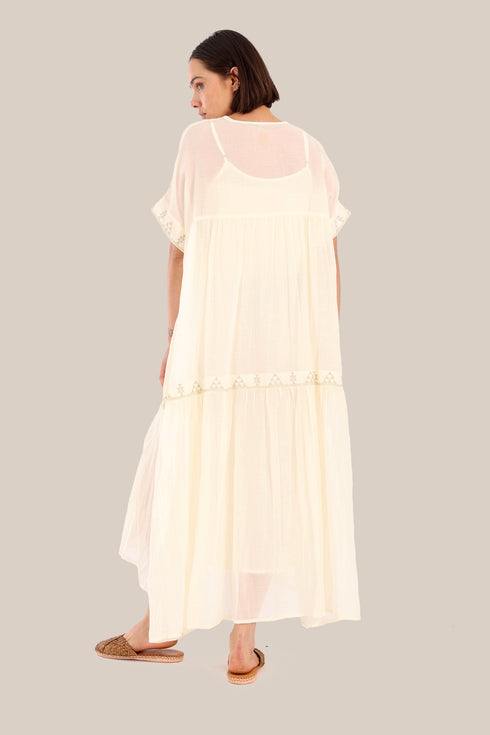 Embroidered short sleeves long dress