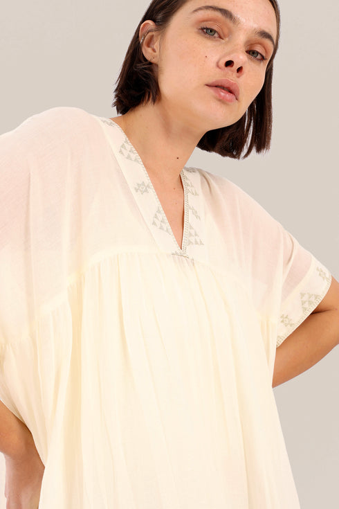 Embroidered short sleeves long dress