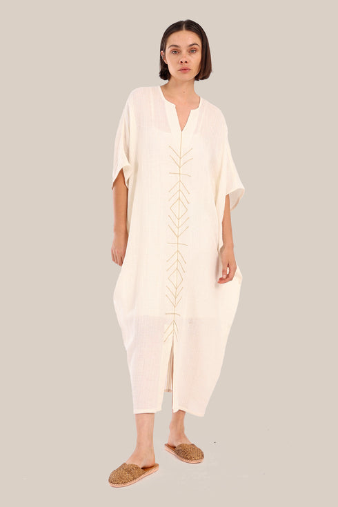 Embroidered short sleeves long dress