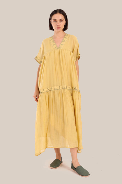 Embroidered short sleeves long dress