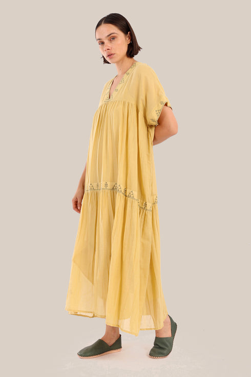 Embroidered short sleeves long dress