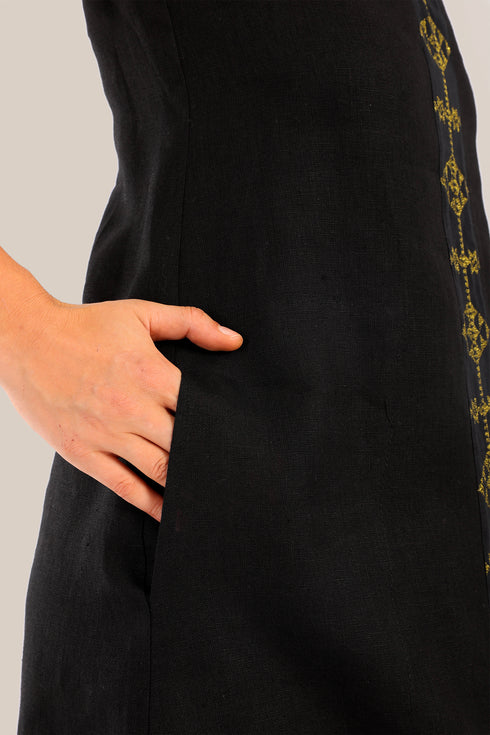 Embroidered long dress in linen