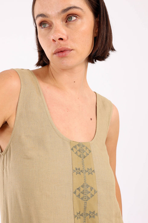 Embroidered long dress in linen