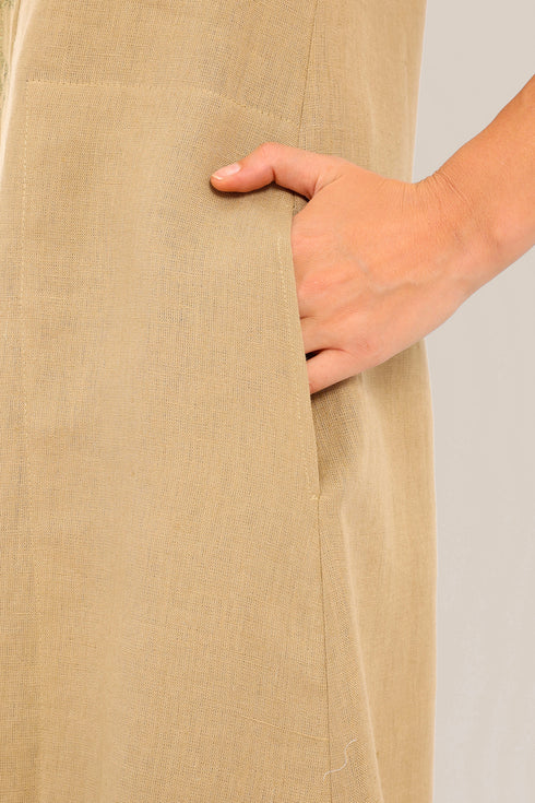 Embroidered long dress in linen