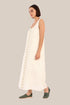 Embroidered long dress in linen