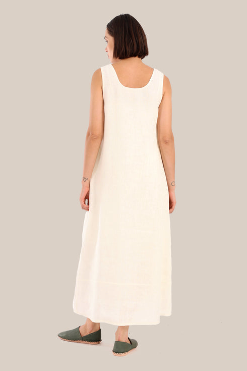 Embroidered long dress in linen