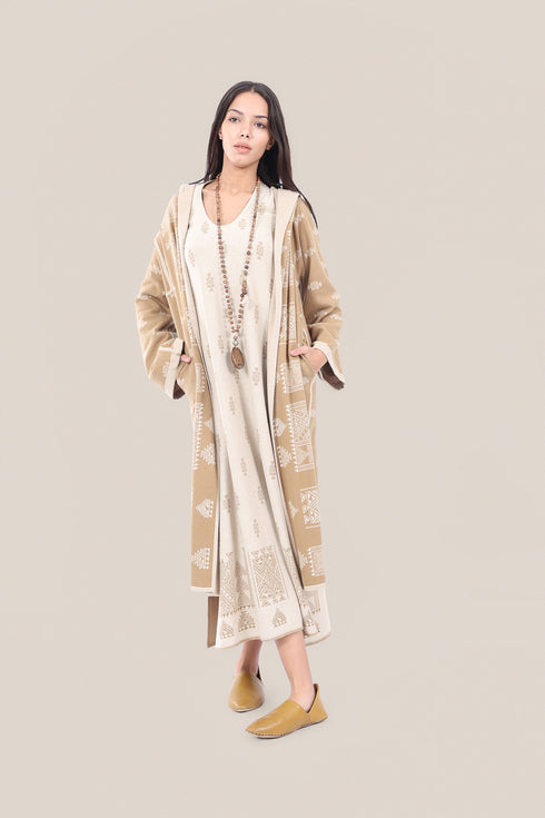 Patterned jacquard long dress with pockets