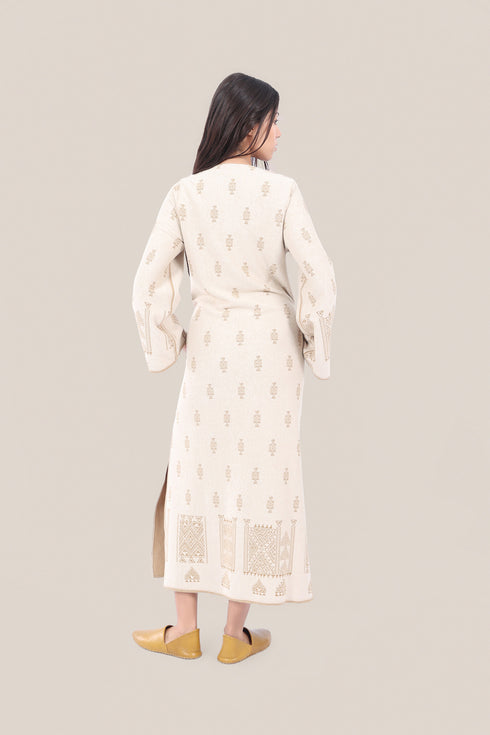 Patterned jacquard long dress with pockets
