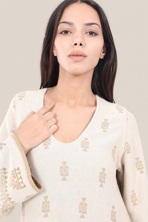 Patterned jacquard long dress with pockets