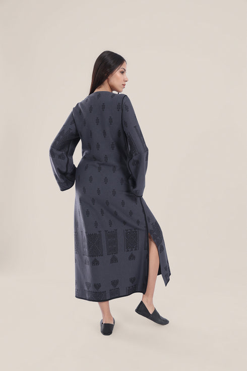 Patterned jacquard long dress with pockets