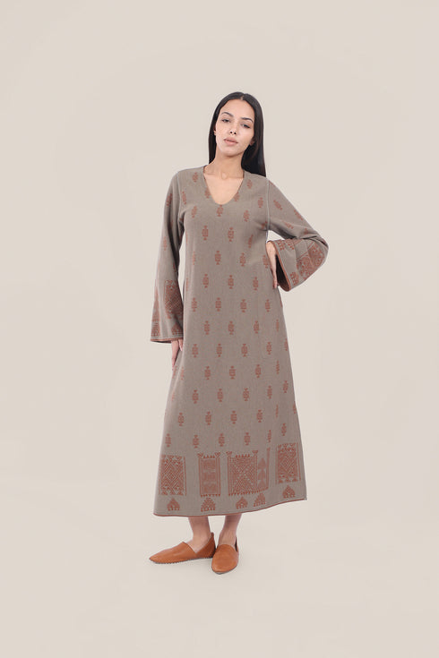 Patterned jacquard long dress with pockets