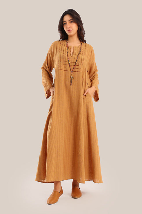 Embroidered Long jellabiya dress with pockets