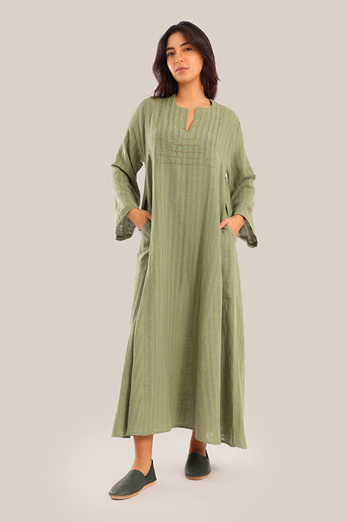 Embroidered Long jellabiya dress with pockets