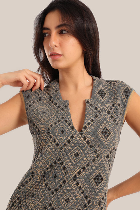 Cotton quilted sleeveless long dress