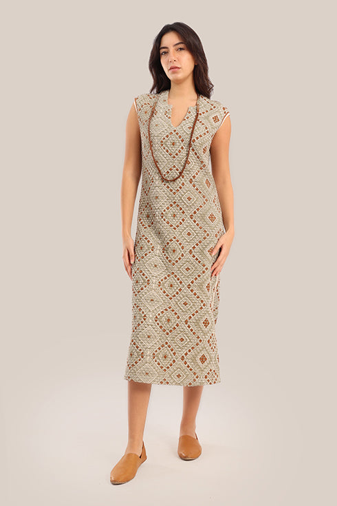 Cotton quilted sleeveless long dress