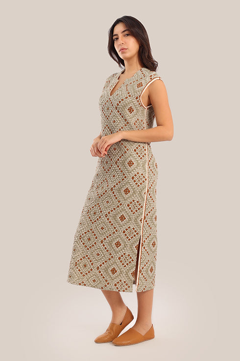 Cotton quilted sleeveless long dress