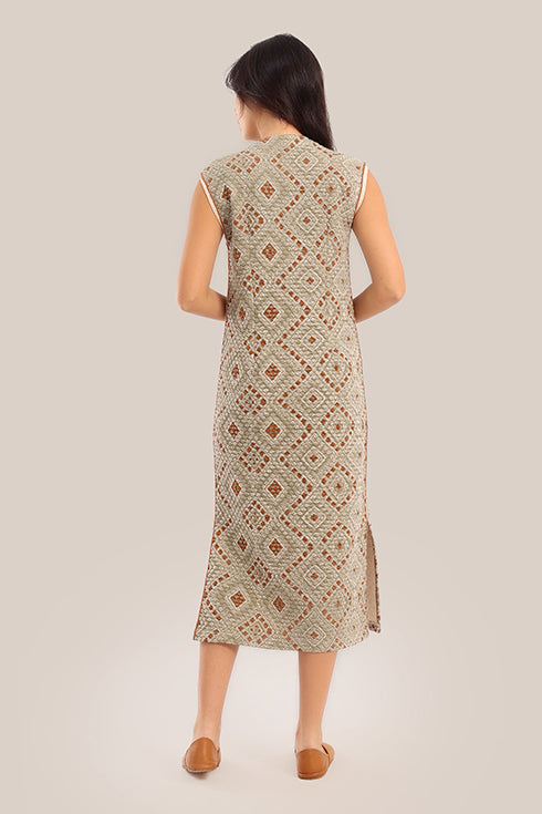 Cotton quilted sleeveless long dress