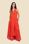 Sleeveless tunic dress in linen with contrasting color trims