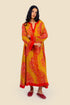 Long kaftan dress with round neckline with opening