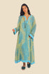Long kaftan dress with round neckline with opening