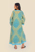 Long kaftan dress with round neckline with opening