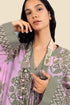 Long kaftan dress with round neckline with opening